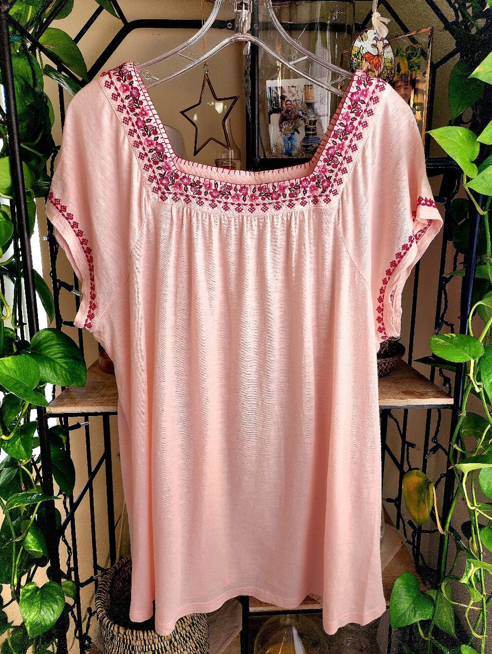 Light Pink Square-Neck Embroidered Tunic